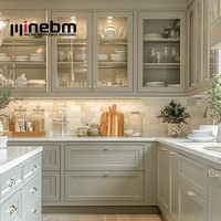 Lemari Dapur Mewah Warna Hijau Muda Kustom Gaya Shaker Putih dengan Meja Marmer Set Lemari Dapur Lengkap