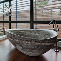 Décor de luxe Salle de bain Baignoires en marbre autoportantes Baignoire en pierre naturelle de style occidental sculptée à la main