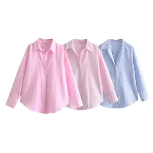 PB&ZA Women 2023 autumn New Fashion Cotton Oxford Blouses Vintage Long Sleeve Female Shirts Blusas Chic Tops