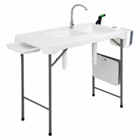Table pliante moderne en plastique blanc avec évier de nettoyage de poisson pour l'ameublement extérieur et l'utilisation en cour