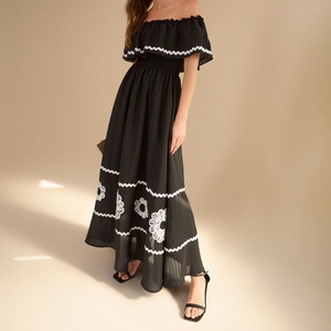 Vestido Midi de Lino con Bordado de Encaje para Mujer, Cintura Alta, Ajuste Holgado, Informal, Transpirable, de Verano, Moda Casual, Venta Caliente OEM - Product Image 1