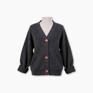 Cardigan décontracté simple à col en V, anti-plis, en tricot torsadé vietnamien, sans impression, couleur unie, 100 % acrylique, 3 boutons - Product Image 1