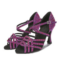 Chaussures de danse latine en strass pour femmes, chaussures de danse classiques pour salle de bal, chaussures de fête et de mariage pour dames, chaussures de danse de compétition