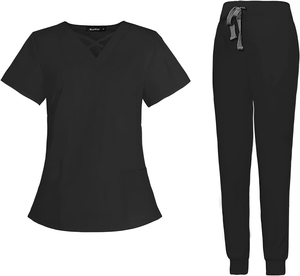 V-Neck Top Women Split Suit Pure <b>Colour</b> Quick Drying Medical Nursing Uniforms with Four Pockets - Product Image 1