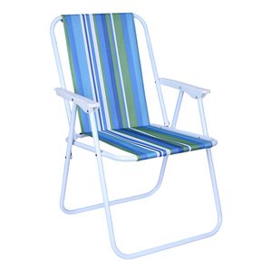 Silla de Playa Plegable de Metal y Tela con Resorte, Portátil, Ultraligera, de Fácil Montaje, con Franjas Azules, Económica, de Fábrica, OEM - Product Image 1