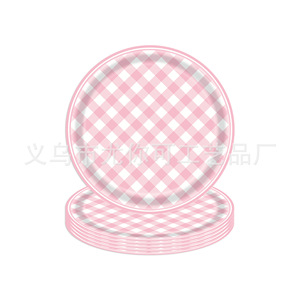 Service de table jetable rose et blanc à carreaux pour fête d'anniversaire de filles : assiettes, gobelets, serviettes - Product Image 2