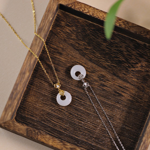 Jade Necklace For Women With Safety Buckle Geometric Pendant Gift Collarbone Chain Minimalist Design - Product Image 2