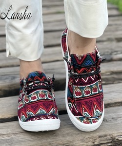 Nuevos diseños elegantes de zapatos para caminar de primavera/verano, zapatillas planas de lona con estampado floral bohemio vintage, zapatos náuticos con cordones para mujer - Product Image 6