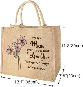 <span class=keywords><strong>Sac</strong></span> fourre-tout en jute avec fleur de <span class=keywords><strong>naissance</strong></span> personnalisée écologique Toile de jute imperméable avec poignée en corde de coton Motif de lettres <span class=keywords><strong>personnalisé</strong></span> - Product Image 2