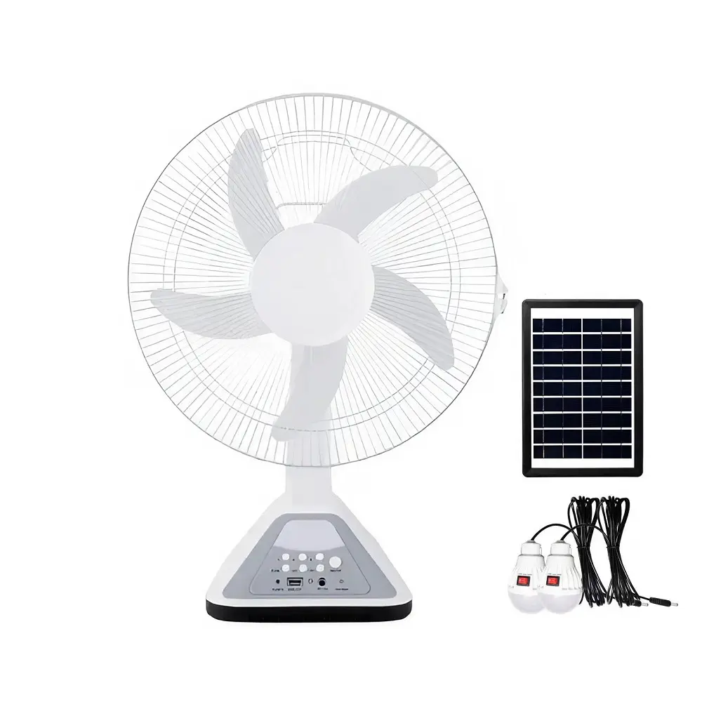 Ventilatore da tavolo portatile ricaricabile da 16 pollici con lampadina a LED e pannello solare ventilatore a parete multifunzione AC/DC