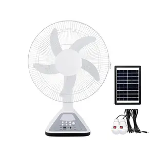 16-Inch Rechargeable Solar Fan Portable Table Fan with LED Bulb & Solar Panel AC/DC Multi-Function Wall Fan