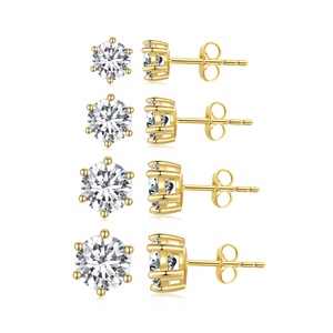 925 Sterling Silver Shiny Zircon Stud Earrings Six Prongs Design Small <strong>Rose</strong> <strong>Gold</strong> <strong>Hoop</strong> for Women Wedding Fine Jewelry Gift BSE615 - Product Image 1