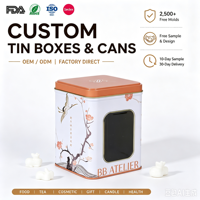 Boîtes carrées en métal SZM, design personnalisé, boîte en métal avec couvercle à fenêtre, boîte en métal pour emballer des bonbons, des biscuits, boîte de conservation alimentaire
