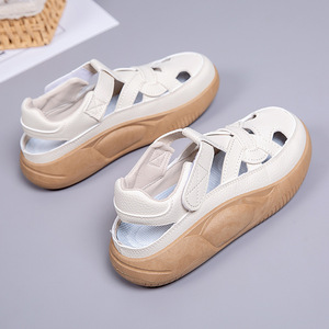 2026 Hot Sale Women's Velcro Sports <b>Sandals</b> Summer Hollow Breathable Thick Bottom Casual White Shoes Soft Sole - Product Image 4
