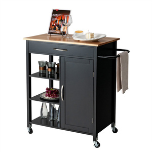 DB Modern Design <b>Mobile</b> <b>Kitchen</b> <b>Island</b> Cart with Rubber Wood Panel Style Top - Product Image 1