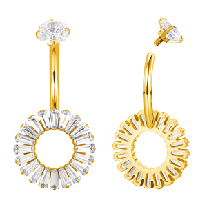 G23/ASTM F136 <b>Titanium</b> Internally Threaded Double Bezel Set Asscher Cut Zircon Belly Button Rings Children Body Engagement - Product Image 6