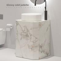 Ensemble de meuble-lavabo mural de style moderne avec vasque en céramique effet dalle de roche, finition laquée et miroir LED, pour salle de bain, hôtel, villa et balcon extérieur
