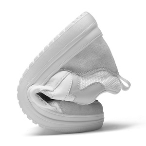 Nouvelle Collection Automne : Chaussures de Sport Blanches Rehaussantes 6CM, en Cuir de Vachette Double Couche et Maille, Style Loisirs et Mode - Product Image 2