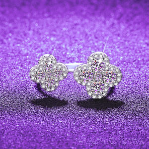 Bague de fiançailles WEIZI 1,08 CT en moissanite, motif trèfle, plaqué argent, pour femme, luxe, sertissage pavé, certifiée GRA, classique, 99 % pure - Product Image 1