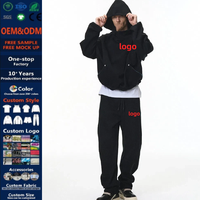 Ensemble de vêtements de sport pour homme avec logo personnalisé, coton 360g, noir uni, sweat à capuche oversize en molleton Eggshell, pantalon de survêtement incurvé