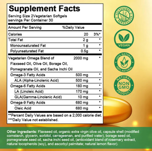 Cápsulas Vegetarianas de Omega 3-6-9 con Aceites de Linaza, Oliva y Borraja para el Apoyo de la Salud Cerebral, Inmunológica y de la Piel - Product Image 2