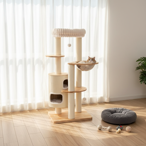 Condo pour <span class=keywords><strong>chat</strong></span> multi-niveaux au <span class=keywords><strong>design</strong></span> simple, style <span class=keywords><strong>scandinave</strong></span>, avec matériaux en bois et lin, respectueux de l'environnement - Product Image 4