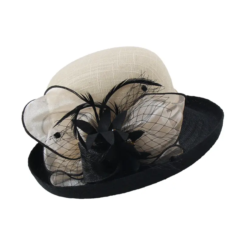 Fabbricazione di cappelli da sposa da donna alla moda con cappello da chiesa Sinamay