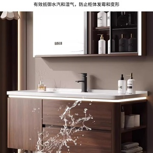 Walnut bathroom cabinet ceramic integrated basin combination bathroom storage cabinet washbasin wash hands and face - Product Image 4