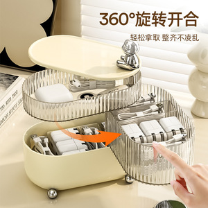 Creamy Bear Desktop Organizer Multi Layer Rotating Compartments Storage For Cosmetics And Cables Office Use - Product Image 3