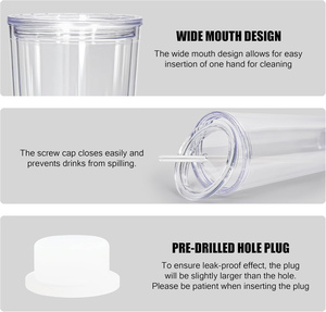Gobelet en plastique acrylique à double paroi de 24 oz, pré-percé, avec couvercle et paille, écologique, sans BPA, idéal pour les voyages, vente en gros - Product Image 3