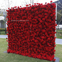 Panneaux de fleurs artificielles en soie 2,4 m x 2,4 m pour mariage, roses rouges réalistes, décoration murale, toile de fond photo personnalisable, Noël