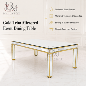 Mesa de Banquete Rectangular Premium de Acero Inoxidable con Superficie de Espejo y Patas con Panel de Espejo para Eventos y Bodas - Product Image 1