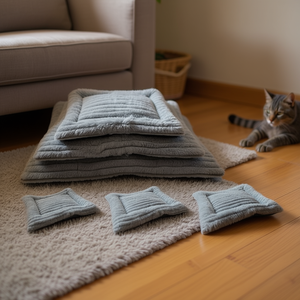 Set di Tre Pezzi di Cuscini per Cani in Pelliccia di Coniglio Grigia, Letti Premium per Animali Domestici - Product Image 3