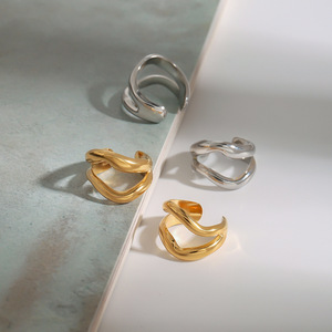 Clip-On <b>Earrings</b> Geometric Design 18K Gold Stainless Steel Hollowed-Out Lines Elegant Fashion <b>Cuff</b> <b>Earrings</b> - Product Image 3