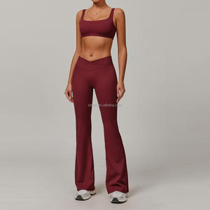 Ensemble 2 pièces pour femmes : pantalon uni respirant, soutien-gorge de yoga sans bretelles à maintien élevé, pantalon élastique sans couture à taille haute, séchage rapide - Product Image 5