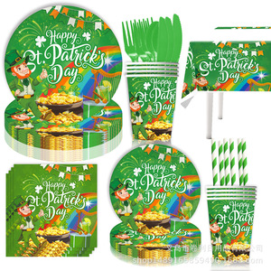 Fournitures pour la fête de la Saint-Patrick, 60-80 pièces, ensemble de vaisselle jetable, décorations en plastique rondes en papier pour la célébration - Product Image 1
