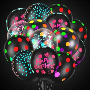 12英寸荧光生日快乐派对气球霓虹灯紫外线黑光透明星点发光装饰