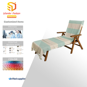 Sun Lounger <strong>Cover</strong> 200x70cm Hooded 100% Cotton Washable Beach <strong>Deck</strong> <strong>Chair</strong> <strong>Cover</strong> (Jade/Natural) - Product Image 1