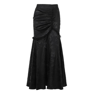 Gonna lunga <span class=keywords><strong>gotica</strong></span> da donna con arricciature - Gonna a coda di pesce asimmetrica in jacquard nero con finiture in pizzo per un look elegante e alternativo - Product Image 5