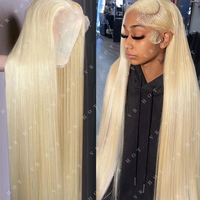 Perruques de cheveux humains sans colle, densité 200%, haute qualité, cheveux vietnamiens, blond 613, lisses, 34-40 pouces, avec dentelle frontale HD transparente 13x4
