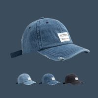 Casquette de baseball souple unisexe rétro japonaise quatre saisons, 6 panneaux, réglable, 100 % coton, en jean délavé et vieilli, avec visière pare-soleil