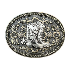 40mm vaquero Vintage tallado en relieve 3D Tang hierba estampado Floral caballo botas cinturón hebilla para cinturón - Product Image 1