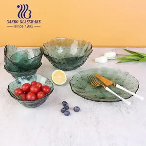 China supplier green solid color dinner set with glass bowl and glass plate stock tableware for home or kitchen factory price