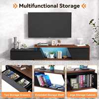 Meuble TV pliable de luxe en bois avec LED, console multimédia moderne noire avec 2 tiroirs pour salon et chambre, compatible avec les téléviseurs de 65 pouces et plus