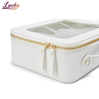 Organisateur de sac de brosse de maquillage en PU blanc grand étui à cosmétiques de toilette de voyage Portable sac de maquillage transparent en PVC personnalisé