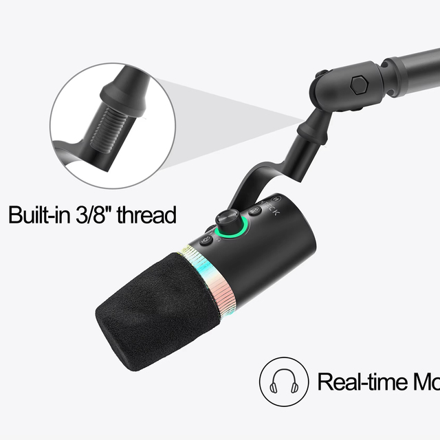 Prizmora DM65 Dynamic Microphone USB/XLR RGB Lighting Aluminum Cardiod 48/96kHz Noise Cancelling Smart Phones Gaming Streaming