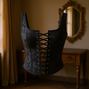 Corset vintage pour femme à lacets, motif jacquard, sans manches, col carré, en spandex et nylon, gainant, noir, taille S - Product Image 2