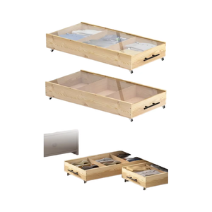 <b>Pack</b> Brown Solid Wood Bed Storage Drawers Lids Handles-Divided Underbed Cabinet Closet Wooden <b>Crate</b> Organizer Clothes-Fit Bed - Product Image 1
