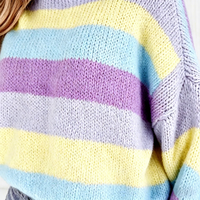 Pull en tricot rayé multicolore pour femmes, col rond, coupe ample, style décontracté, idéal pour les vacances, en nylon/polyester