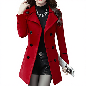 Cappotto <span class=keywords><strong>Trench</strong></span> Slim Fit da Donna con Risvolto a Tacca e Doppio Petto Color Cammello - Disponibile in Nero, Arancione e <span class=keywords><strong>Rosso</strong></span> - Product Image 1